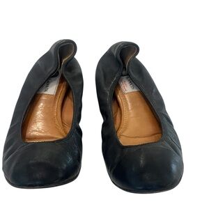 Lanvin Black Leather Scrunch Ballet Flats